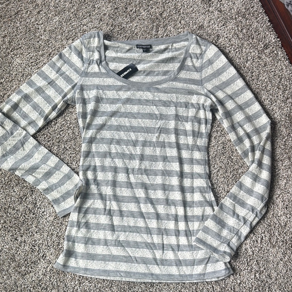 Express Silver Fitted Long Sleeve Tee